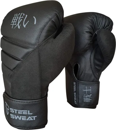 Miniatura 8 de Steel Sweat Guantes de boxeo – Guantes de entrenamiento para boxeo, sparring, kickboxing y Muay Thai – Hombres y mujeres – Senshi Black 10 oz