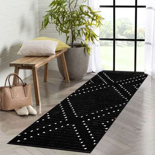 Miniatura 2 de HAOCOO - Alfombra de pasillo lavable marroquí, 2 x 6 pies, diseño geométrico moderno para pasillo, algodón tejido con diamantes, alfombra de piso
