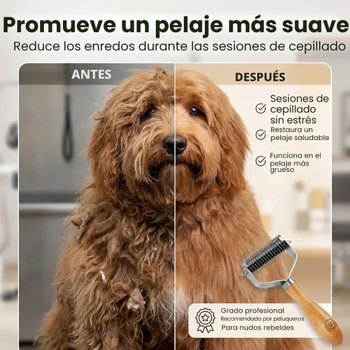 Miniatura 3 de Peine de desenredar para mascotas para perros y gatos con mango de madera, rastrillo de subpelo para perros con cuchillas de acero inoxidable, peine