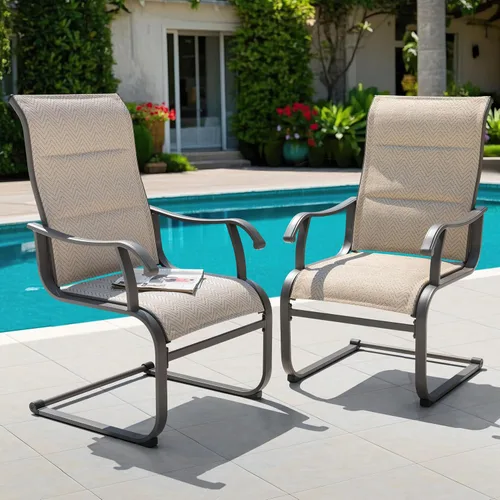 Miniatura 5 de NUU GARDEN Patio Dining Chairs Set of 2, Outdoor Textilene Chairs with High Back and Breathable Seat, for Garden Deck Backyard Porch, Grayish Beige