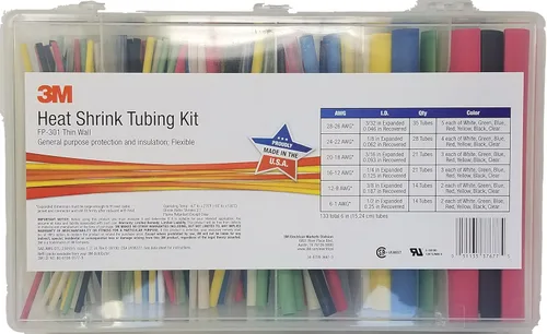 3M FP301-3/32-TO-1/2-ASSRTED-5 Tubo termorretráctil FP-301 de una sola pared (delgada) Kit de tamaños surtidos Poliolefina flexible de 48 pulgadas
