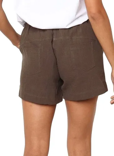 Miniatura 2 de Dokotoo Pantalones cortos casuales de lino y algodón con cordón elástico para mujer