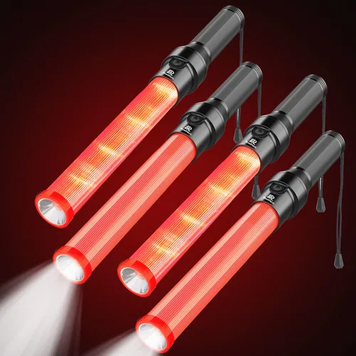 Miniatura 8 de RoadHero Paquete de 4 Bastones de Tráfico, Bastones de Control de Tráfico LED de 16 Pulgadas, Varitas de Luz de Seguridad Nocturna con 3 Modos