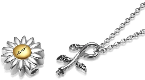 Miniatura 37 de Joyería de cremación de girasol para cenizas para mujeres, recuerdo de acero inoxidable, colgante conmemorativo, collar de urna de cremación