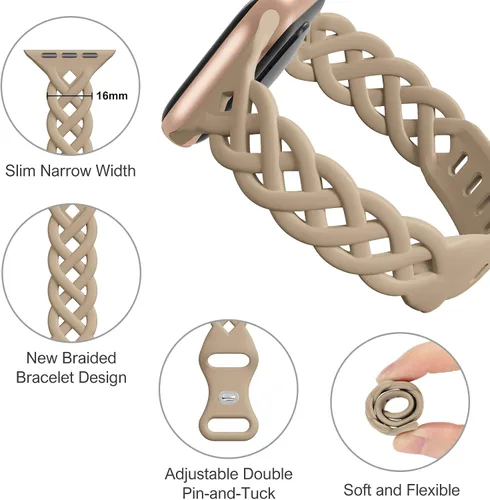 Miniatura 2 de iWabcertoo - Bandas delgadas de silicona compatibles con Apple Watch de 40mm, 38mm, 41mm, 44mm, 45mm, 46mm, 49mm, 42mm, con encaje trenzado floral