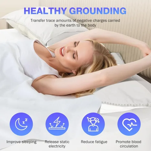 Miniatura 4 de Grounding Sheets - Juego de sábanas bajeras de cama tamaño individual XL, 10% fibra de plata pura + 90% algodón orgánico, kit de conexión a tierra