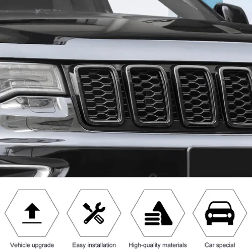 Miniatura 2 de RT-TCZ 7 piezas de insertos de malla para parrilla delantera, kit de insertos de cubiertas de anillos para Jeep Grand Cherokee 2017 2018 2019 2020