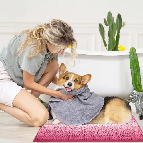 Miniatura 6 de Gibelle Juego de 2 alfombras de baño color rosa, juego de alfombras de baño antideslizantes de felpilla, alfombra absorbente para ducha y baño