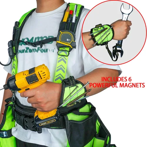 Miniatura 3 de KUNN Tirantes magnéticos para cinturón de herramientas, tirantes reflectantes de seguridad para trabajo, arnés de bolsa de herramientas para hombre