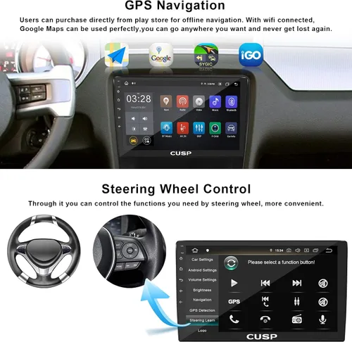 Miniatura 3 de CUSP Radio estéreo de coche Android de 10 pulgadas, unidad principal universal de doble DIN con CarPlay inalámbrico y Android Auto con cable