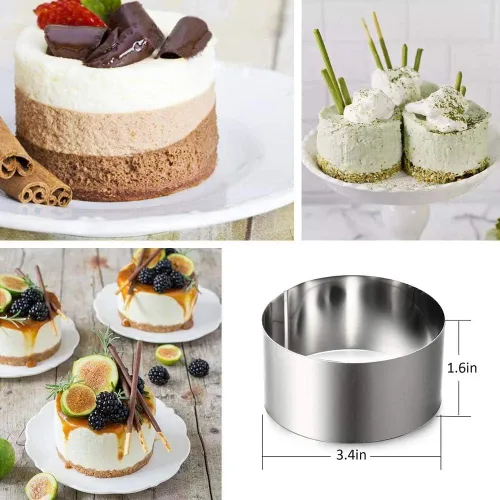 Miniatura 3 de Juego de 8 anillos redondos para tartas, moldes para mousse y pastelería de acero inoxidable, anillos de postre para alimentos, incluye 8 anillos