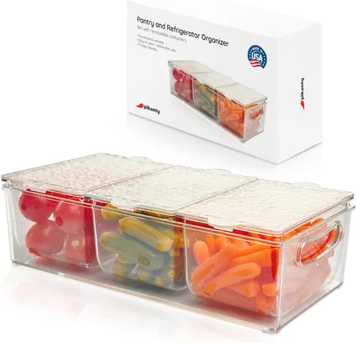 Pikanty - Servidor de condimentos con 3 recipientes extraíbles y tapas, ideal para fiestas, barbacoas y pícnics, apto para lavavajillas y fabricado