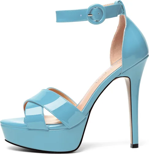Miniatura 128 de MODENCOCO Sandalias de boda con correa de tobillo sexy para mujer, con plataforma y puntera abierta, tacón de aguja y tacón alto, zapatos de vestir