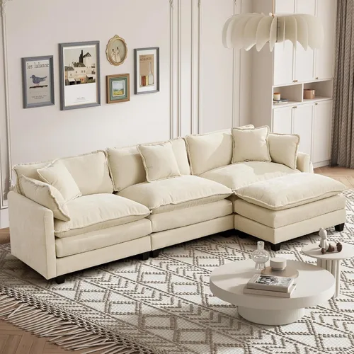 Miniatura 21 de Sofá seccional modular convertible de 76.7", sofás de dos plazas de chenilla con asiento profundo y cojines tipo loveseat para sala de estar, Beige
