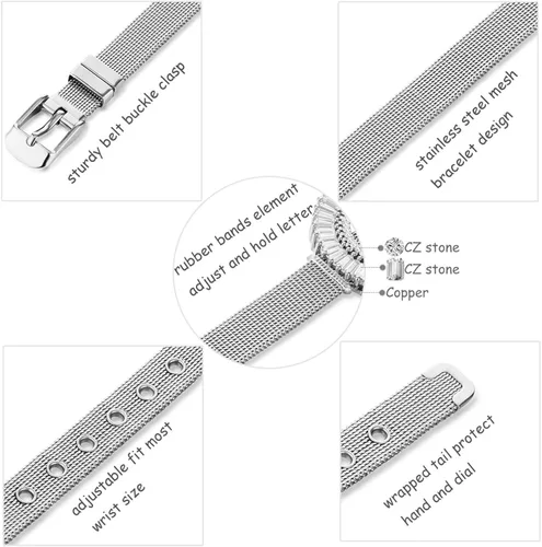 Miniatura 5 de Pulsera de acero inoxidable para mujer, con 26 letras del alfabeto, pulsera con hebilla de cinturón