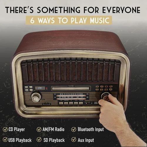 Miniatura 4 de SoundBeast Radio Todo en Uno AM/FM con Reproductor de CD, Entrada Bluetooth, Reproducción y Grabación USB, Reproducción de Tarjeta SD, Entrada