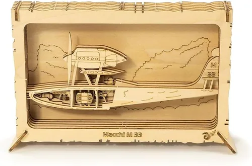 Miniatura 2 de Viloga Rompecabezas de madera 3D, modelo de aviones, marco de avión modelo de madera de balsa Macchi M33, kit de modelo de corte láser, marco