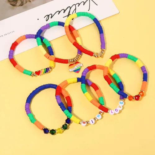 Miniatura 256 de Surfer Heishi - Pulseras apilables para mujer, apilables, de vinilo arcoíris, disco de arcilla, pulseras elásticas para la amistad, joyería bohemia