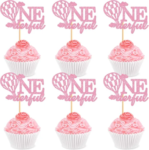 Miniatura 16 de Ercadio Paquete de 24 globos aerostáticos para cupcakes, globos con purpurina rosa, un globo para magdalenas, 1ª selección de cupcakes para globos