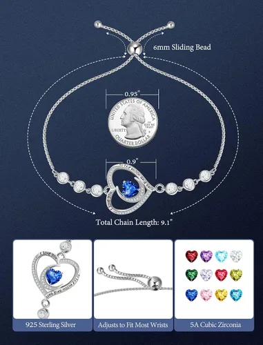 Miniatura 4 de 925 Sterling Silver Birthstone Bracelets for Women Luxurious Shiny Tennis Bracelet Jewelry Birthday Mother's Anniversary Gift for Mom Her Women