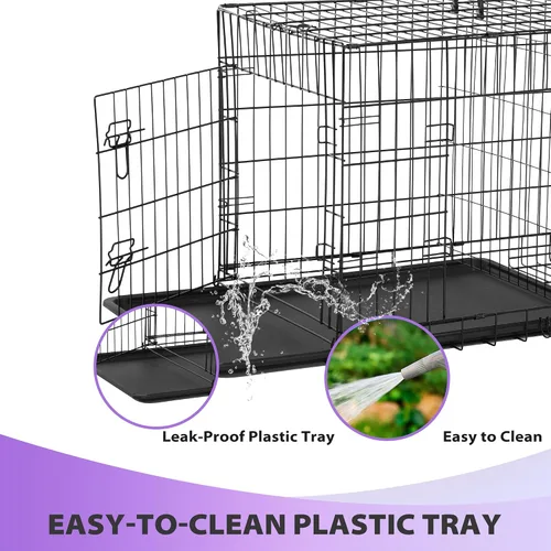 Miniatura 5 de BestPet Jaula para perros 30 pulgadas Negro Perrera de metal plegable con puertas dobles, pestillos seguros de perno deslizante, bandeja a