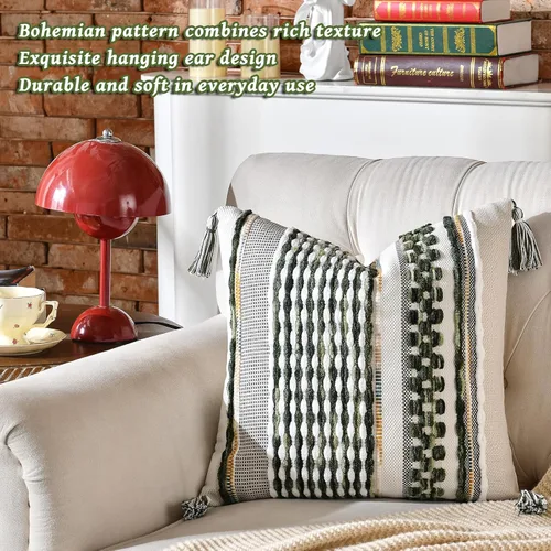 Miniatura 4 de AmHoo - Fundas de almohada de 18 x 18 pulgadas con borlas, fundas de almohada decorativas tejidas con textura de chenilla estilo boho para sofá