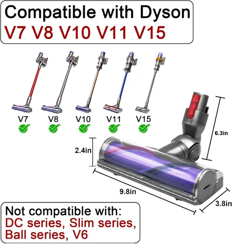 Miniatura 3 de Cabezal de limpieza de liberación rápida para aspiradoras Dyson V7 V8 V10 V11, cabezal de reemplazo eléctrico para pisos de madera dura y alfombras