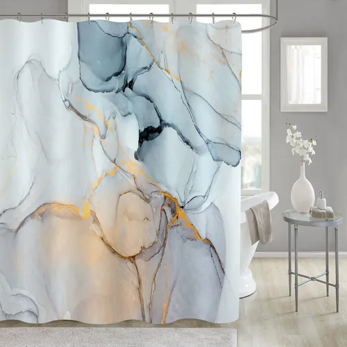 Miniatura 9 de Gibelle - Cortina de ducha pequeña de 36 x 72 pulgadas, cortina estrecha de medio tamaño abstracta azul gris mármol, juego de cortina de ducha