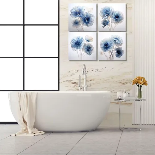 Miniatura 4 de Wall HDQ Arte de pared de flores para baño, dormitorio, sala de estar, decoración de pared azul y naranja, pintura floral, lienzo impreso, imagen
