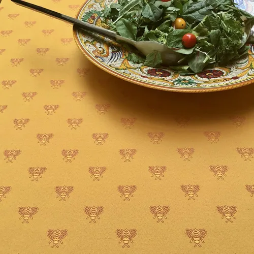 Miniatura 3 de Amelie Michel Mantel jacquard francés de lujo en Maya Bee, dorado, resistente a las manchas, fácil cuidado, lavable a máquina, fabricado en Francia