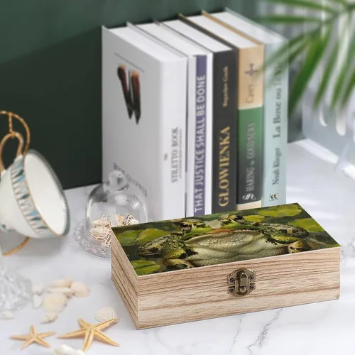Miniatura 4 de Lily and Frog - Caja de almacenamiento de madera grande retro con tapa con bisagras, 7.9 x 3.9 x 2.3 pulgadas, caja de recuerdos, estuche
