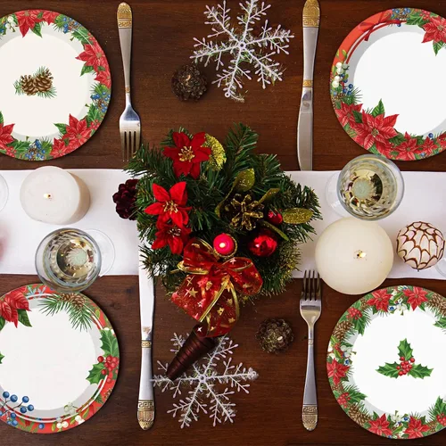 Miniatura 5 de Chiazllta 48 platos de papel para fiesta de Navidad, platos desechables de postre de Pascua para fiestas temáticas de vacaciones y Año Nuevo