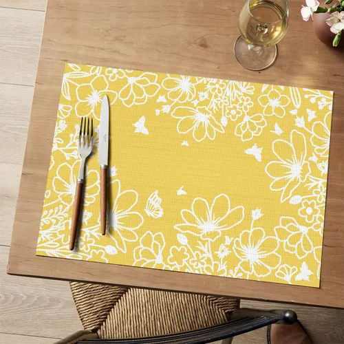Miniatura 16 de Artoid Mode - Juego de 4 manteles individuales de vinilo de plástico verde oscuro con diseño de maleza y flores silvestres, 12x18 pulgadas, tejidos