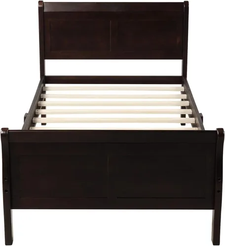 Miniatura 4 de MERITLINE Base de cama de madera tamaño individual con cabecero y estribo, cama de plataforma para niños con soporte de listones, no necesita