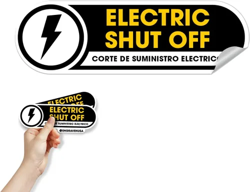 Miniatura 5 de Juego de 2 calcomanías de cierre eléctrico bilingüe, calcomanías de vinilo mate, impermeables, a prueba de arañazos y resistentes a los rayos UV