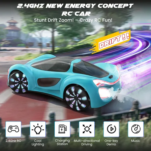 Miniatura 2 de SIMREX Auto de control remoto con detección de gestos con base de carga, juguete de auto de acrobacias a control remoto giratorio de 360°, tiempo