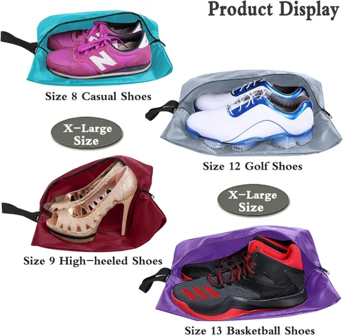 Miniatura 5 de Juego de 4 bolsas de zapatos de viaje de nailon impermeable con cremallera para hombres y mujeres, Varios colores, Paquete de 4 colores mixtos
