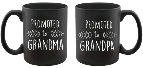 Anuncio de embarazo para abuelos - Tazas de café negras de 11 onzas con texto en inglés "Grandma To Be & Grandpa to Be", idea de revelación de