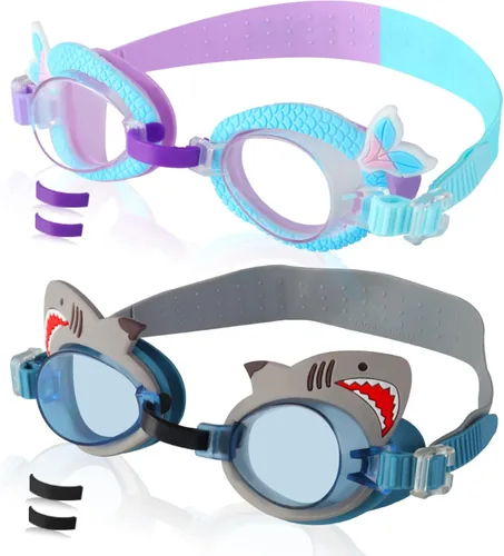 Miniatura 11 de Paquete de 2 gafas de natación para niños, sin fugas, antiniebla, impermeables, ajustables, para niños de 2 a 14 años