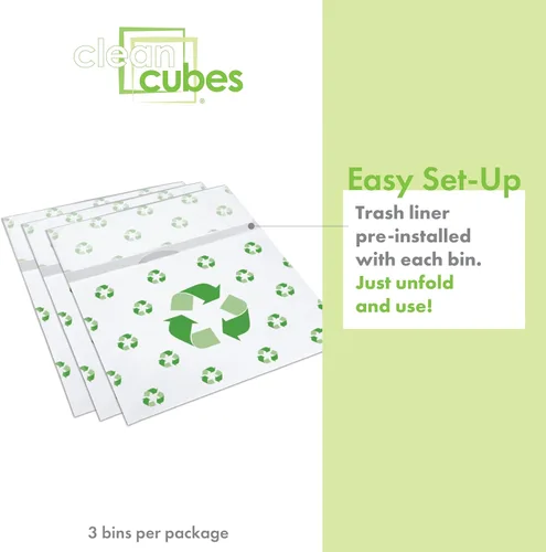 Miniatura 3 de Clean Cubes Botes de basura desechables de 13 galones (paquete de 3) con bolsas bajas, contenedores plegables de basura y reciclaje para fiestas