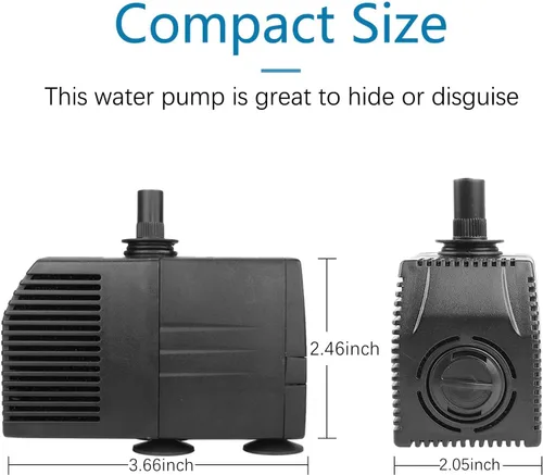 Miniatura 8 de BARST Bomba sumergible de 160 GPH con filtro, bomba de agua ultra silenciosa de 12 W, 600 L/H con cable de alimentación de 6 pies y 3 boquillas