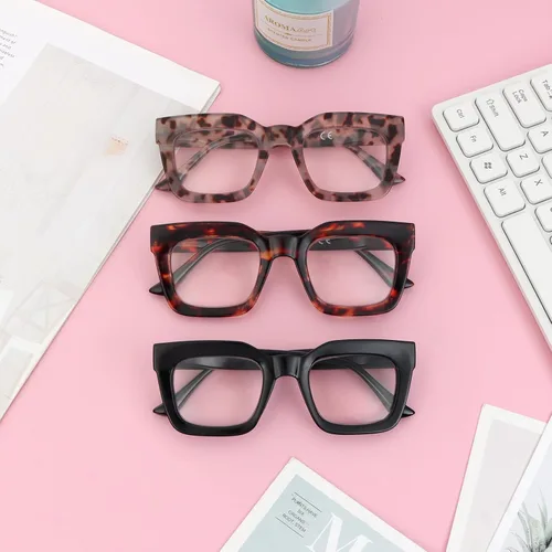 Miniatura 6 de DXYXYO Paquete de 3 lentes de lectura cuadrados para mujer, elegante marco grueso, bisagra de resorte, bloqueo de luz azul