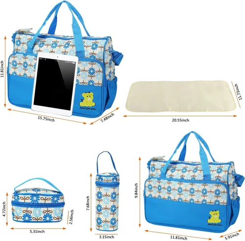Miniatura 7 de TeqHome Juego de 5 bolsas de pañales, bolsa grande para mamá con cambiador de pañales portátil, funda para chupete, bolsas de viaje para bebé