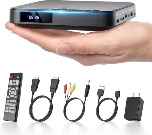 Mini reproductor de DVD HDMI, DESOBRY 1080P HD pequeño y compacto para Smart TV con todas las regiones libres, reproductor de DVD y CD con salida