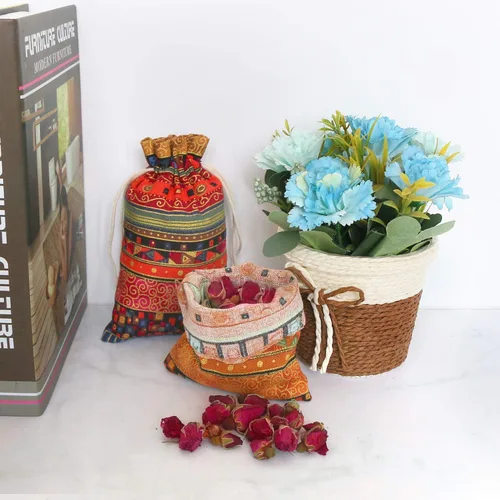 Miniatura 5 de SumDirect Bolsa de arpillera de lino estilo étnico egipcio, 20 bolsas de regalo de 4 x 6 pulgadas con cordón, bolsas de algodón reutilizables