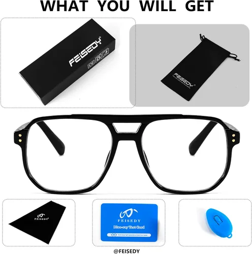 Miniatura 8 de FEISEDY Gafas de lectura retro estilo aviador, para mujeres y hombres, con bloqueo de luz azul, lentes de lectura, armazón de plástico ligero B0071