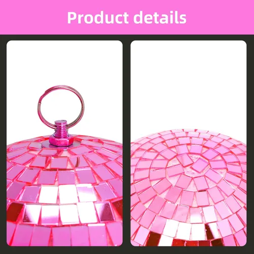 Miniatura 3 de DJBoomy Bola de discoteca de espejo colgante de 8 pulgadas: bolas de discoteca rosadas, bola de espejo con anillo colgante para decoración