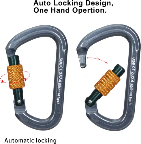 Miniatura 4 de SOB Clips de mosquetón de escalada con bloqueo automático, conector de mosquetón asimétrico de alta resistencia utilizado para rappel