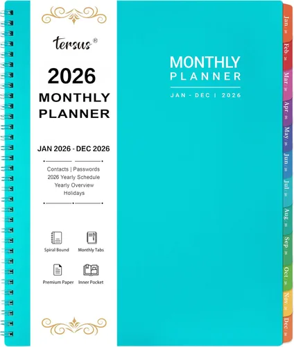Agenda mensual 2026 – enero 2026 – diciembre 2026, calendario de 12 meses 2026, 9 x 11 pulgadas, pestañas mensuales coloridas, adecuado para la