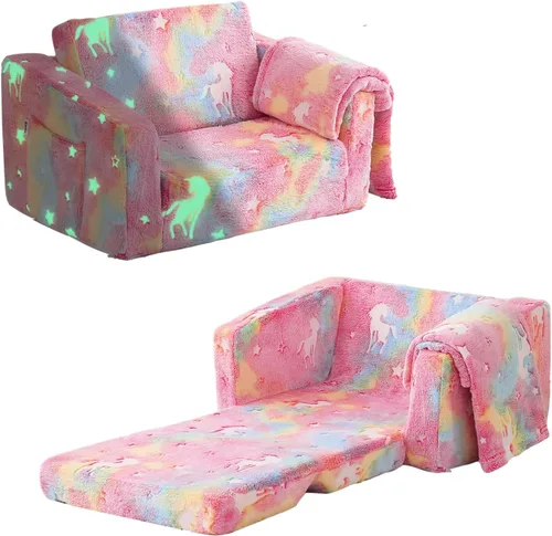 Sofá plegable para niños pequeños, silla plegable con manta, sofá abatible para niños, sofá convertible que brilla en la oscuridad, regalo para